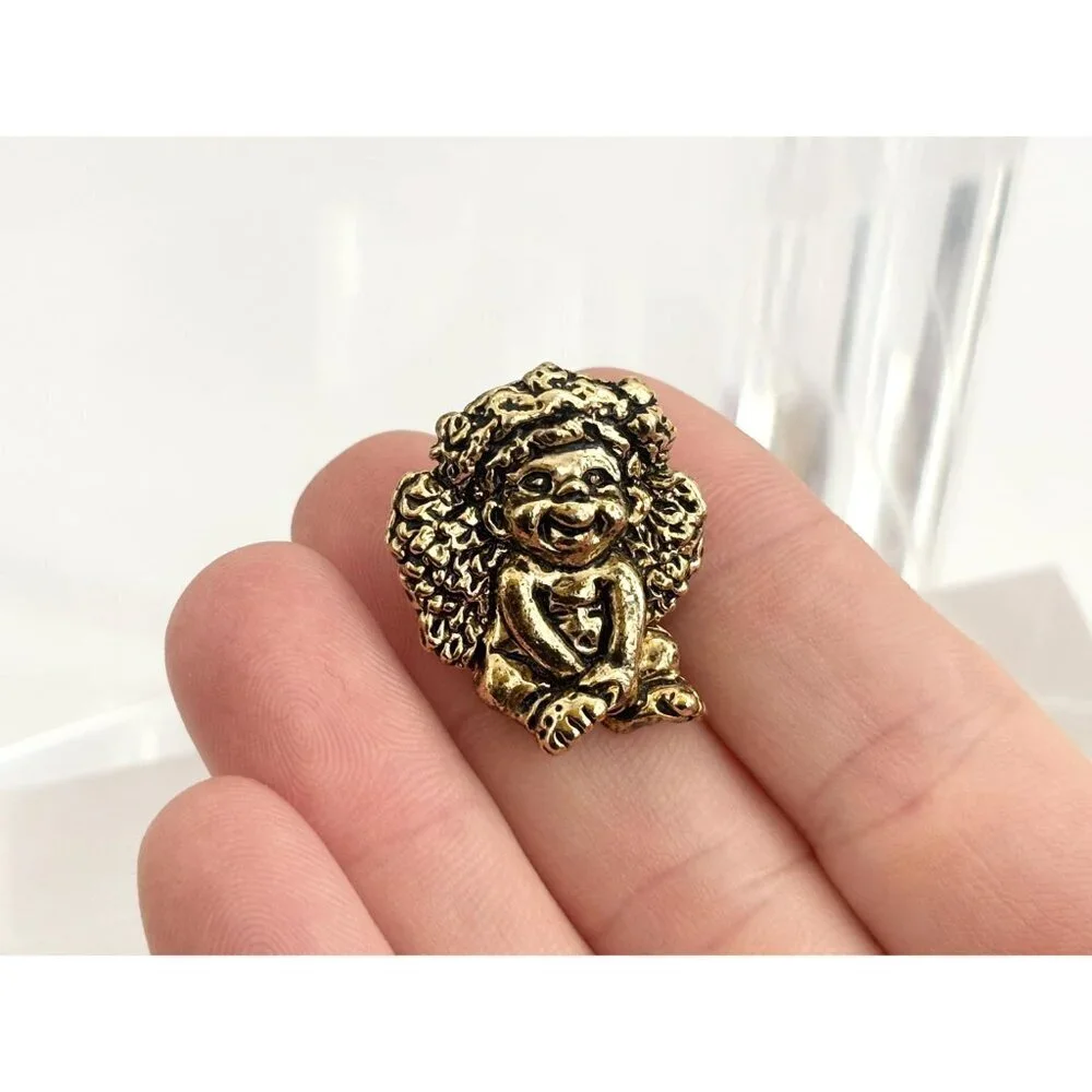 Cherub Angel Dark Gold Toned Carved Tiny Vintage Cute Jewelry Brooch | Lapel Pin